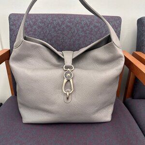 Dooney & Bourke Belvedere Leather Logo Lock Whip Stitch Hobo Bag - Grey/Silver